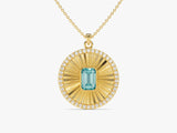 Sunburst Aquamarine Pendant Necklace in 14k Solid Gold