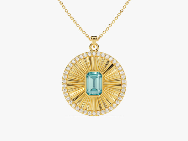 Sunburst Aquamarine Pendant Necklace in 14k Solid Gold