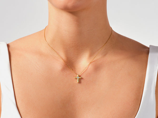 Small Cross Necklace in 14k Solid Gold