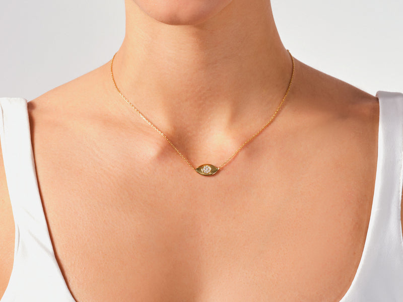 Micro Prong Diamond Eye Necklace in 14k Solid Gold