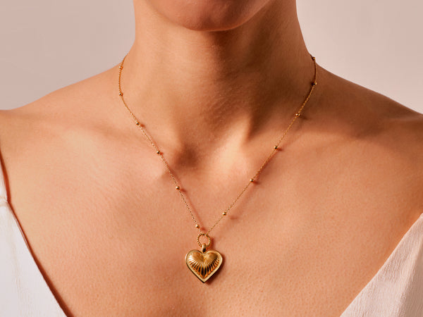Heart Charm Necklace in 14k Solid Gold