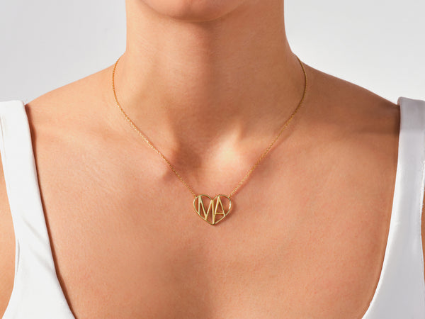 Initial Heart Necklace in 14k Solid Gold