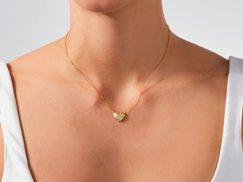 Hammered Heart Necklace in 14k Solid Gold