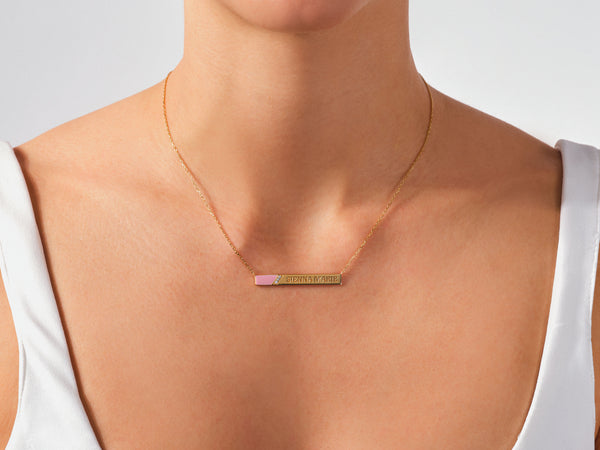 Pink Enamel Name Necklace in 14k Solid Gold
