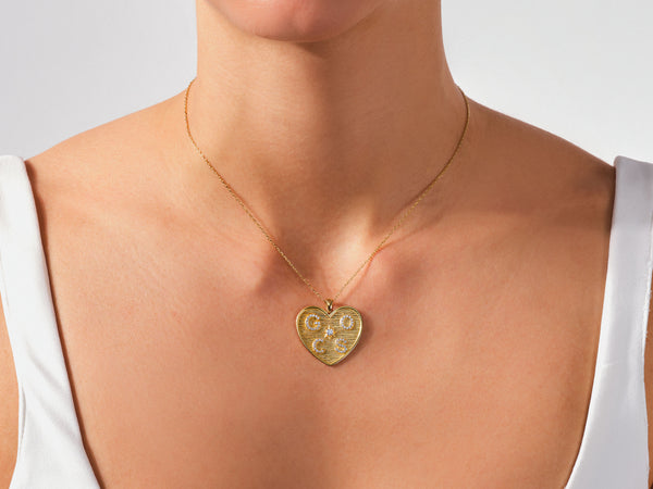 Multi Initial Heart Disc Necklace in 14k Solid Gold