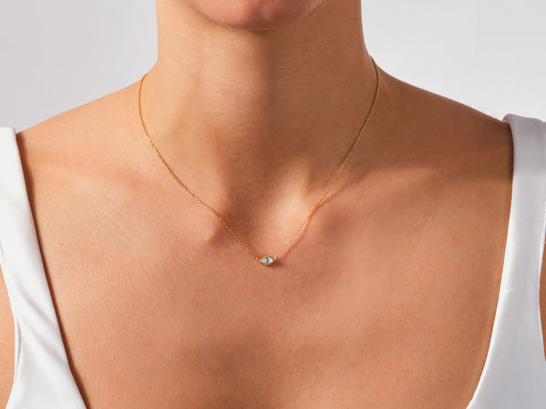 Bezel Set Marquise Diamond Necklace in 14k Solid Gold