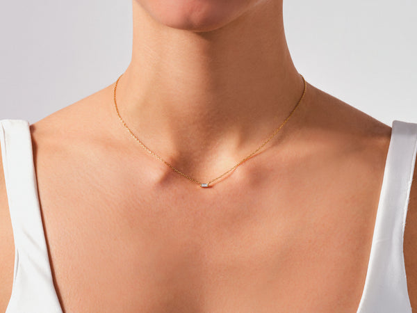 Baguette Diamond Bar Necklace in 14k Solid Gold