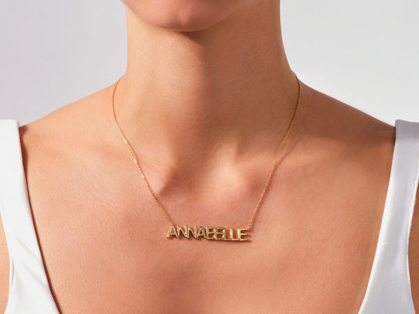 Block Name Necklace in 14k Solid Gold
