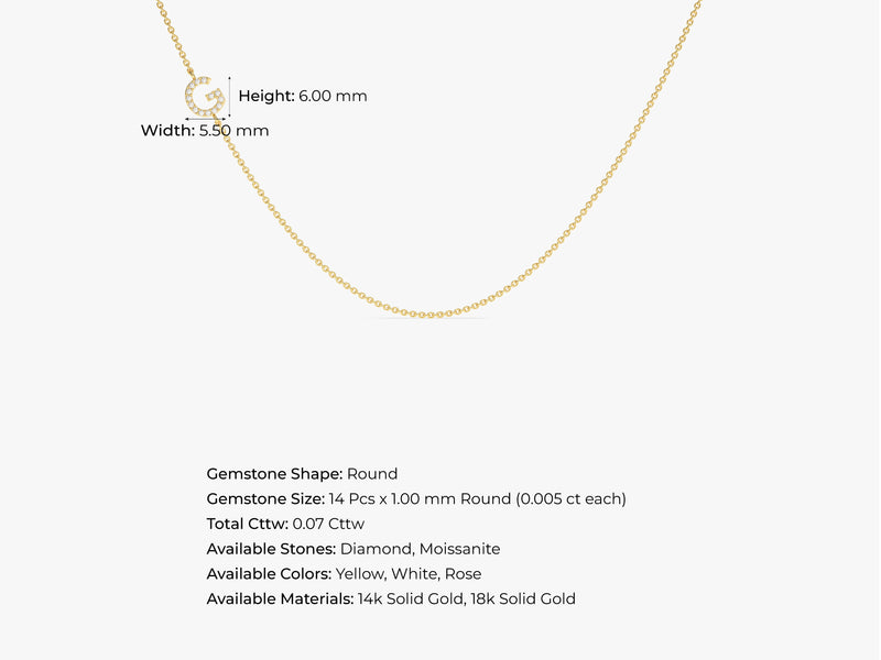 Sideways Diamond Initial Letter Necklace in 14k Solid Gold