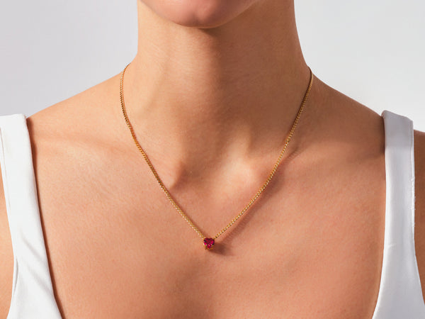 Birthstone Heart Cuban Chain Necklace - Gold Vermeil