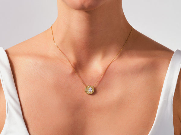 Pear Diamond Disc Necklace in 14k Solid Gold