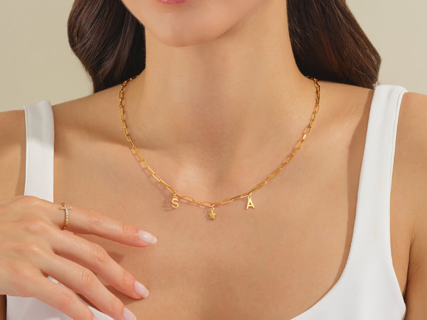 Initial Paperclip Chain Necklace in 14k Solid Gold