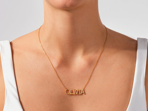 Micro Prong Diamond Name Necklace in 14k Solid Gold