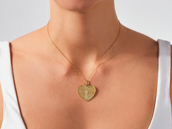 Heart Disc Diamond Initial Necklace in 14k Solid Gold