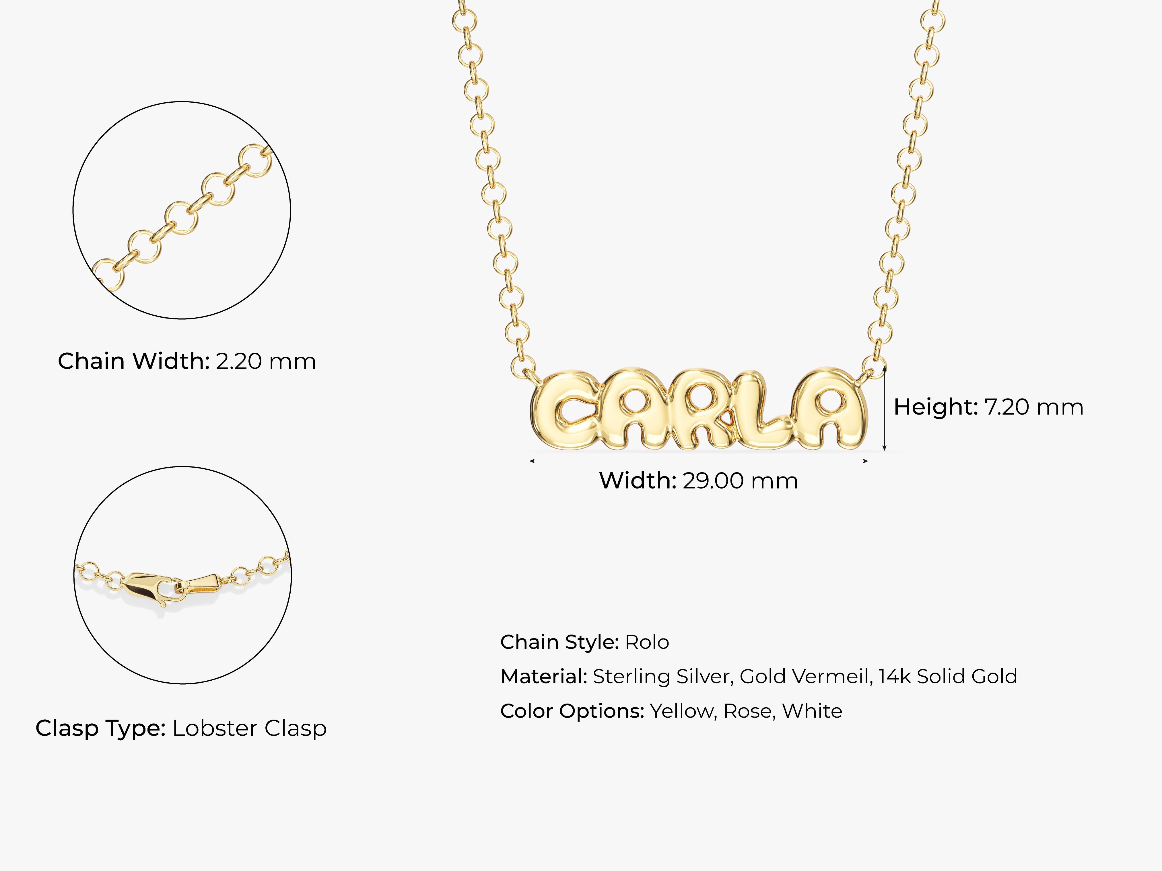Gold Carla name necklace, sterling silver, gold vermeil, 14k solid gold
