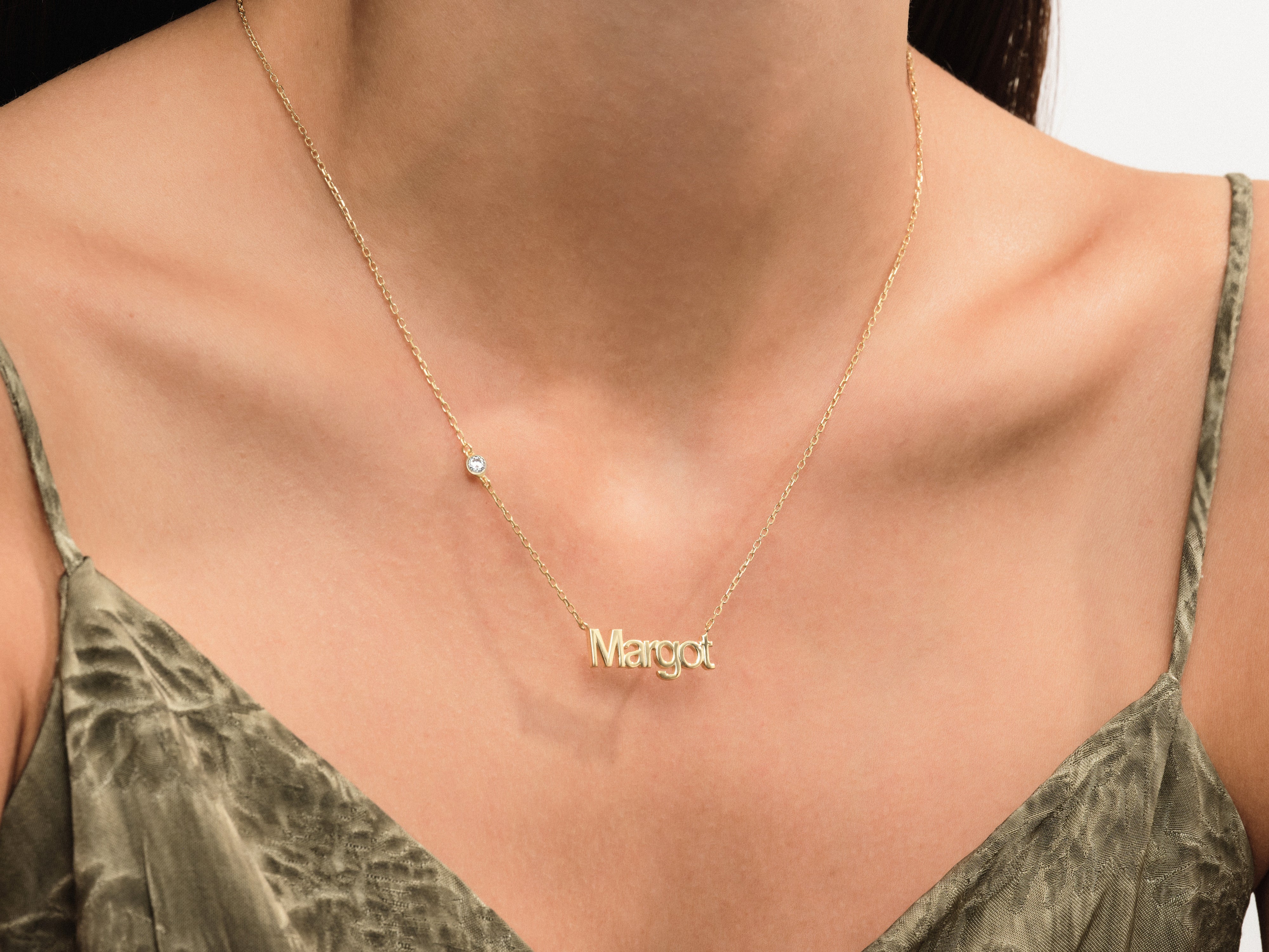 Gold Margot name necklace with diamond accent jewelry