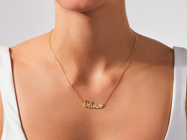 Name Necklace with Solo Diamond in 14k Solid Gold