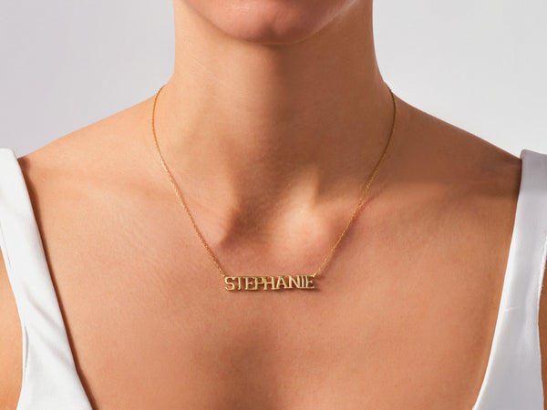 Plain Block Name Necklace in 14k Solid Gold