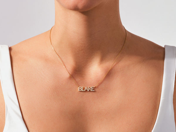 Diamond Block Name Necklace in 14k Solid Gold
