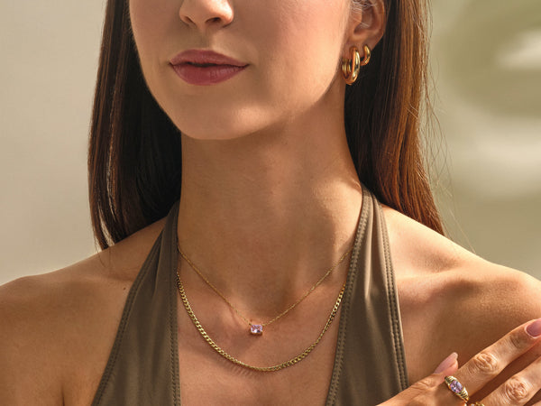 Emerald Cut Solitaire Birthstone Necklace - Gold Vermeil