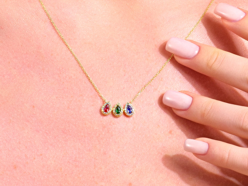 Halo Family Birthstone Necklace