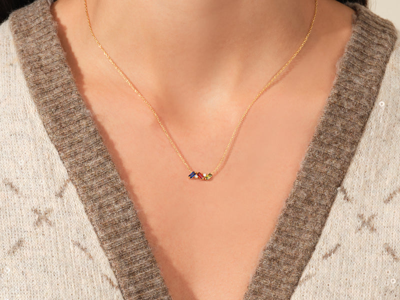 Baguette Family Birthstone Necklace