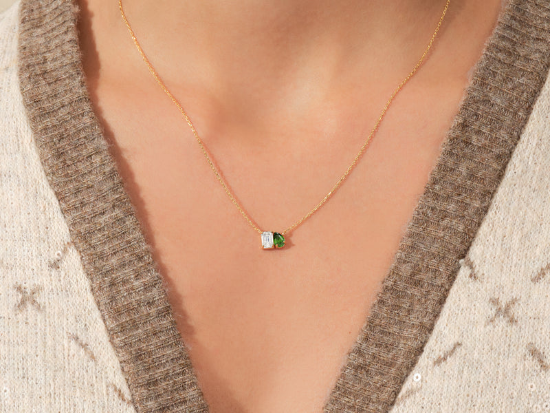 Emerald & Pear Birthstone Necklace