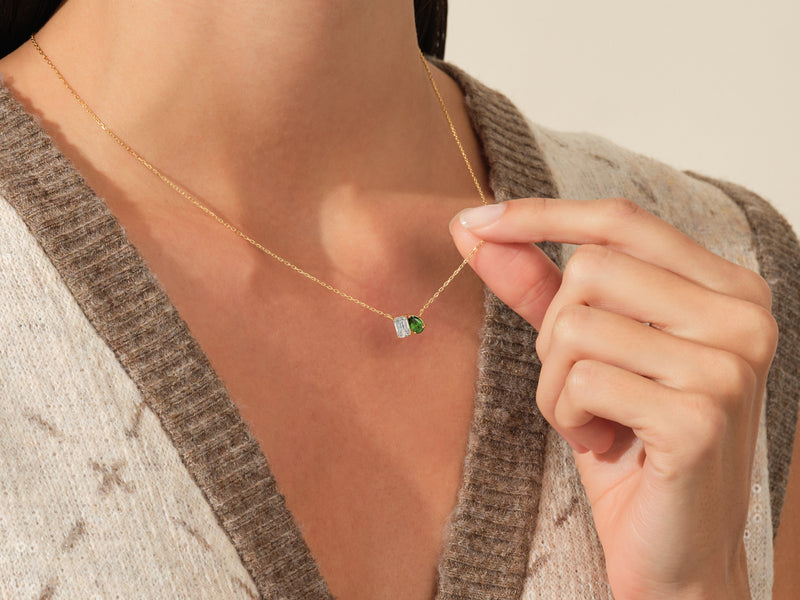 Emerald & Pear Birthstone Necklace