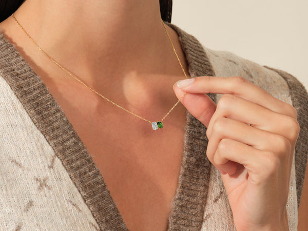 Emerald & Pear Birthstone Necklace in 14K Solid Gold