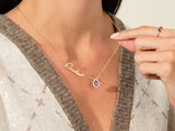 Pear Blue Topaz Name Necklace in 14K Solid Gold