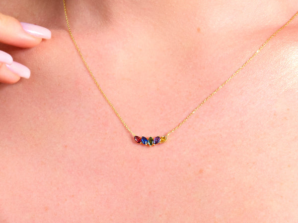 Marquise Crown Birthstone Necklace in 14K Solid Gold