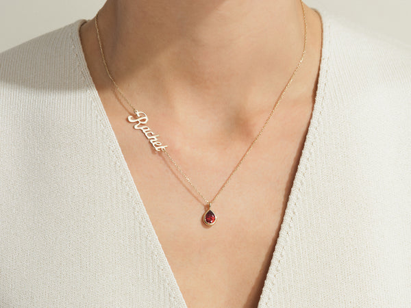 Pear Birthstone Name Necklace