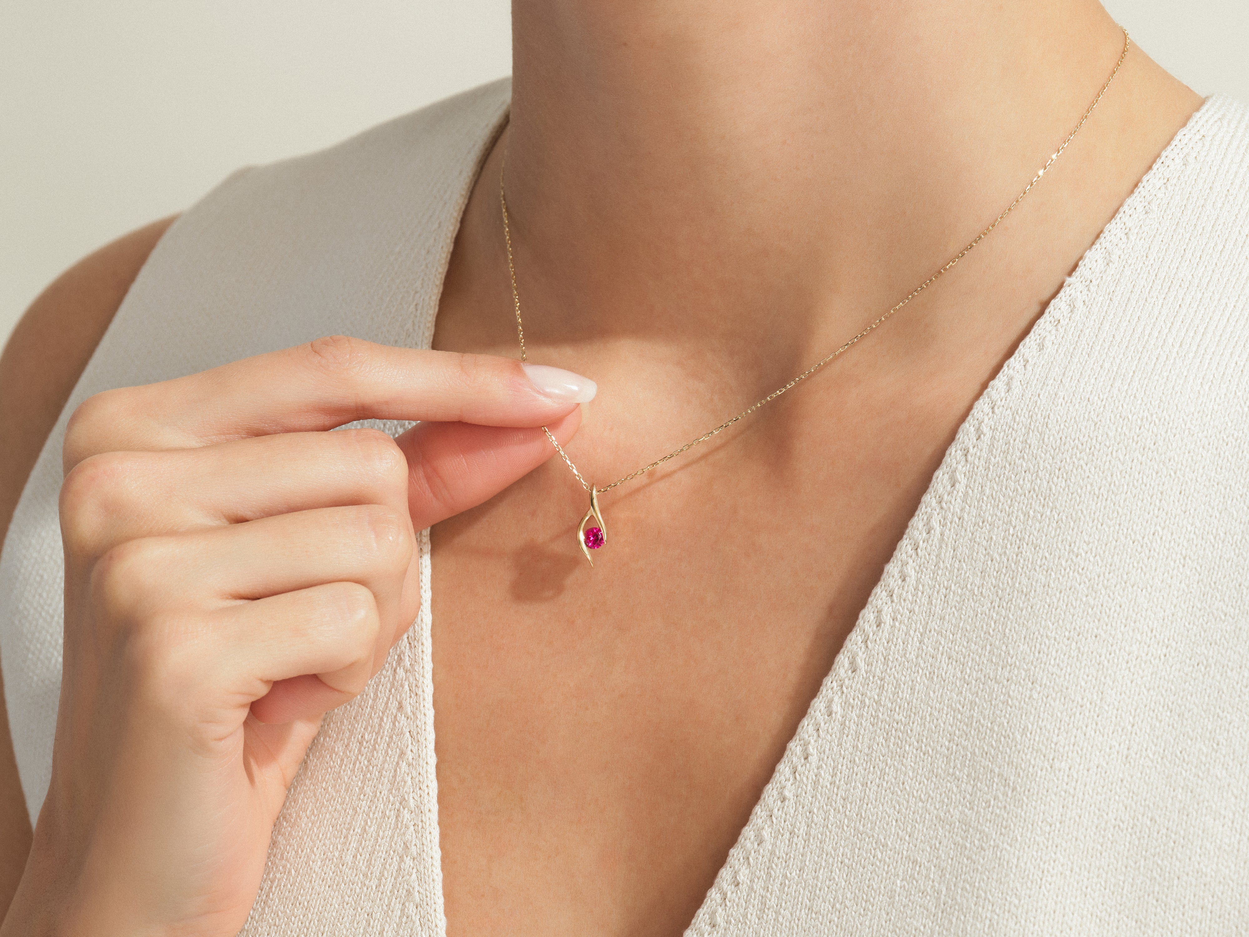 Single Stone Ruby Pendant Necklace in 14k Solid Gold