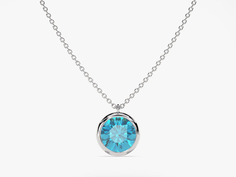 Bezel Set Round Birthstone Solitaire Necklace