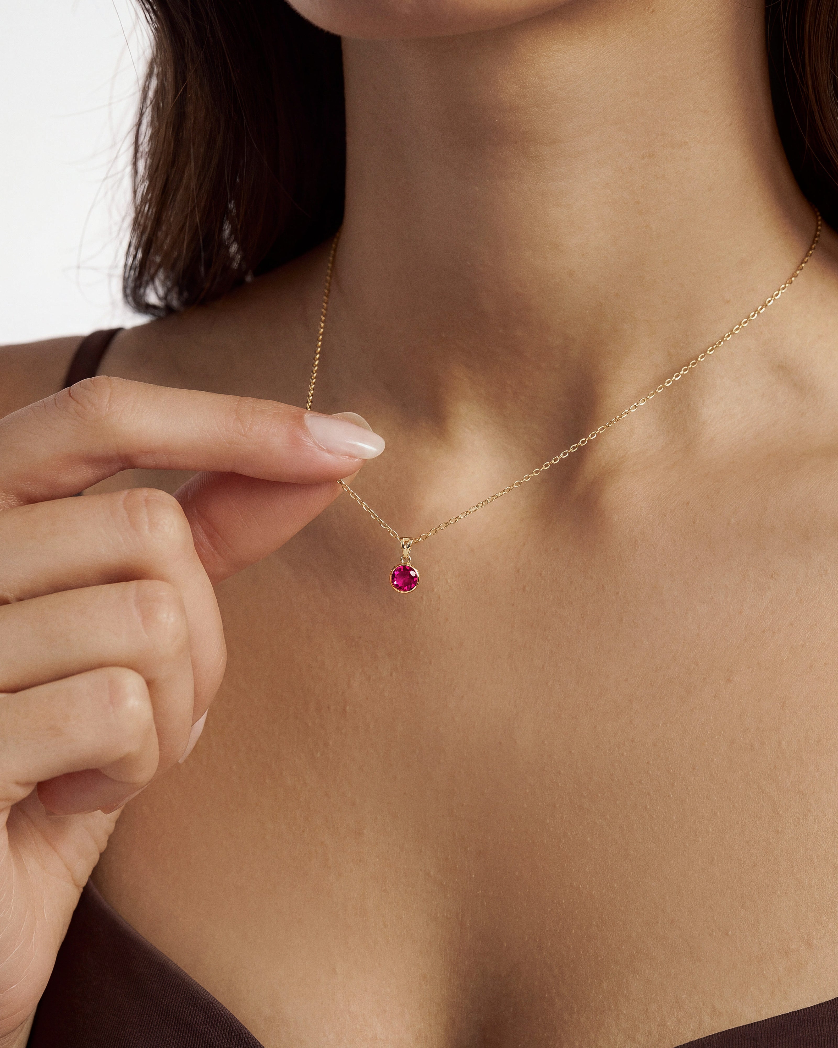 Bezel Set Round Birthstone Solitaire Necklace