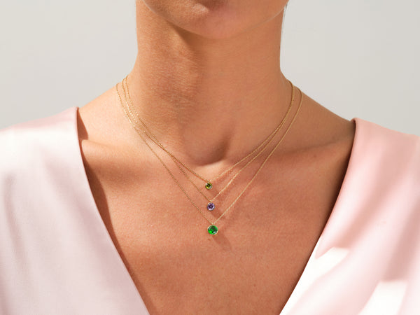 Bezel Set Round Birthstone Solitaire Necklace