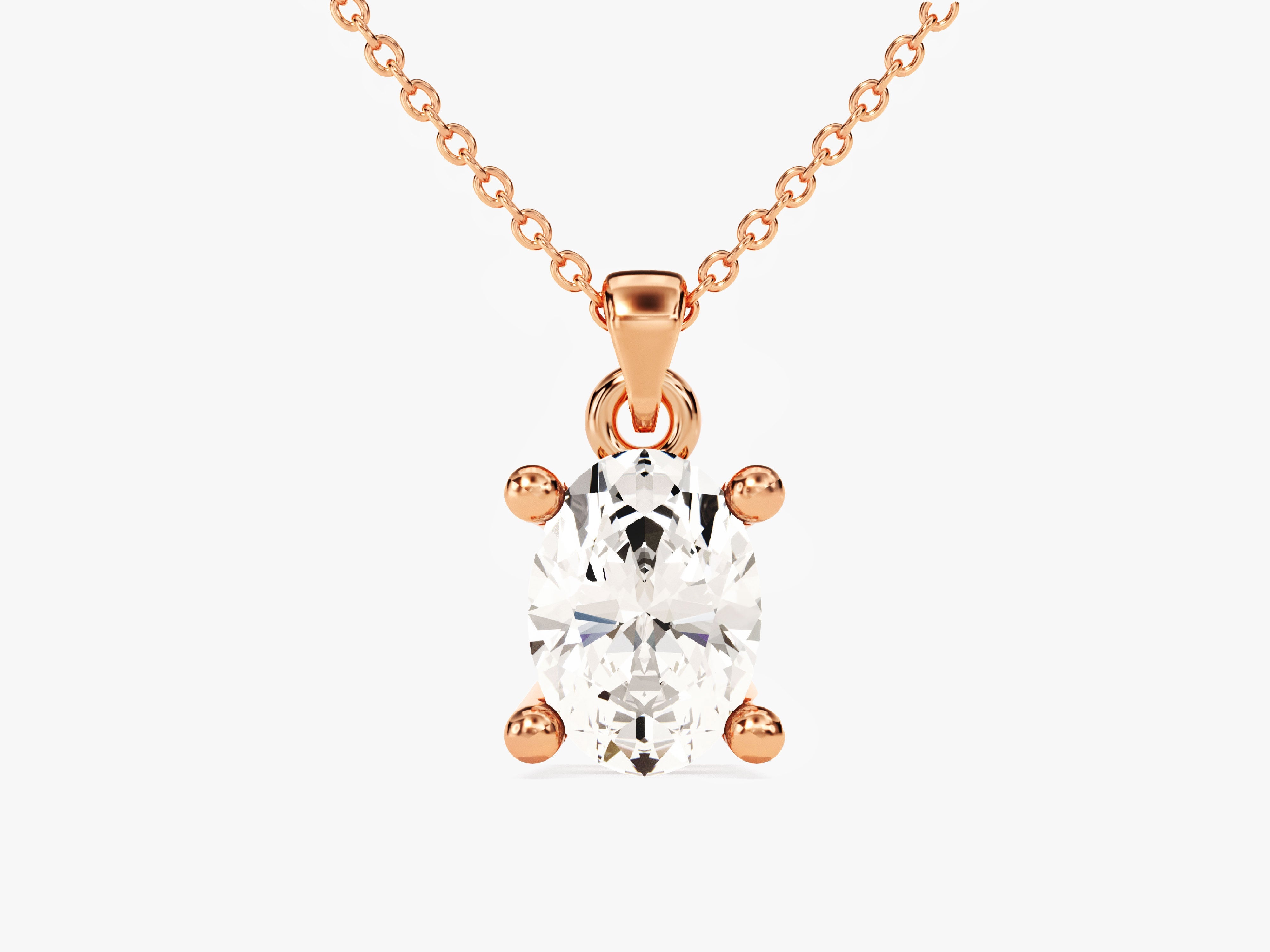 Rose gold oval diamond solitaire pendant necklace