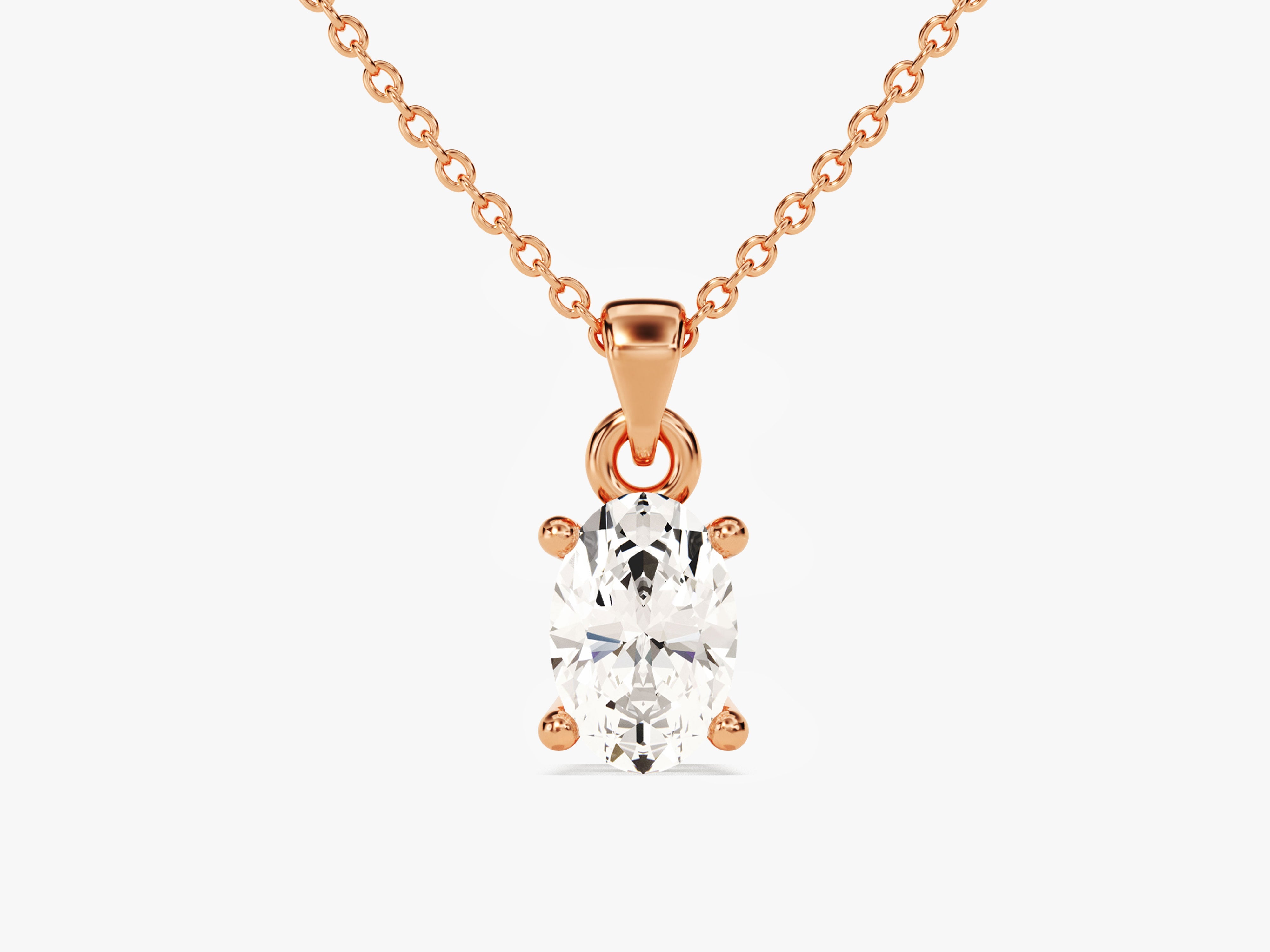 Rose gold oval diamond solitaire pendant necklace jewelry