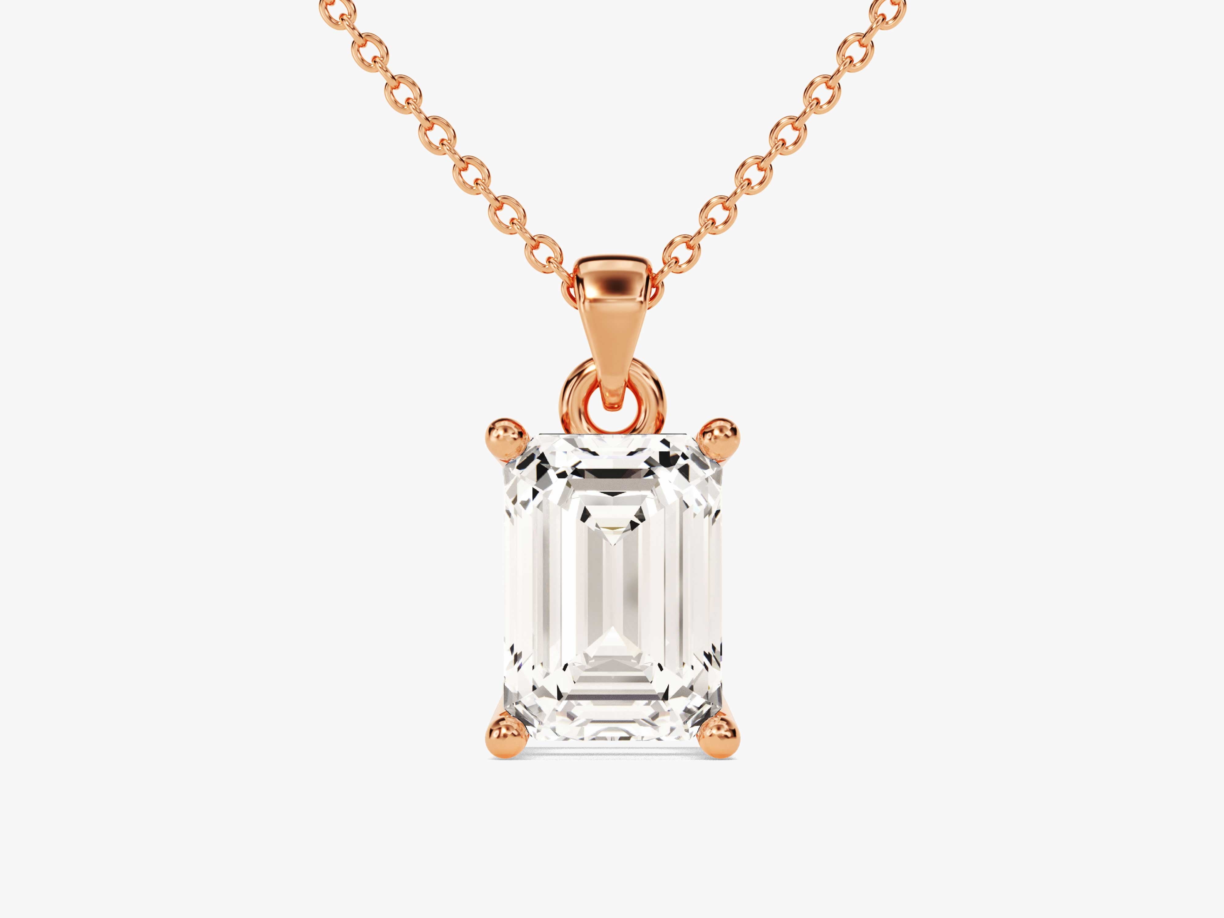 Emerald cut diamond pendant necklace in rose gold