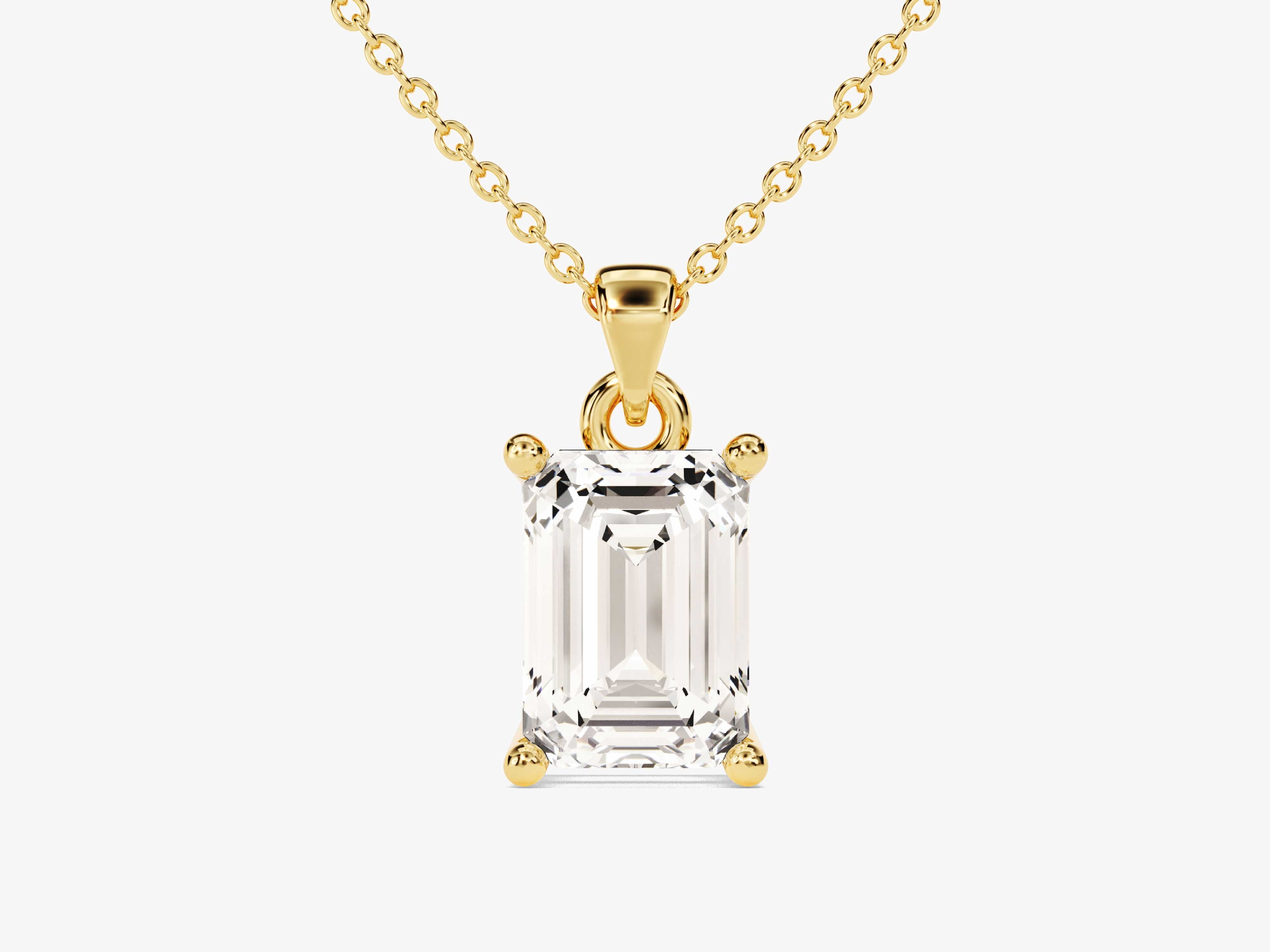 Emerald cut diamond pendant necklace in 14k gold