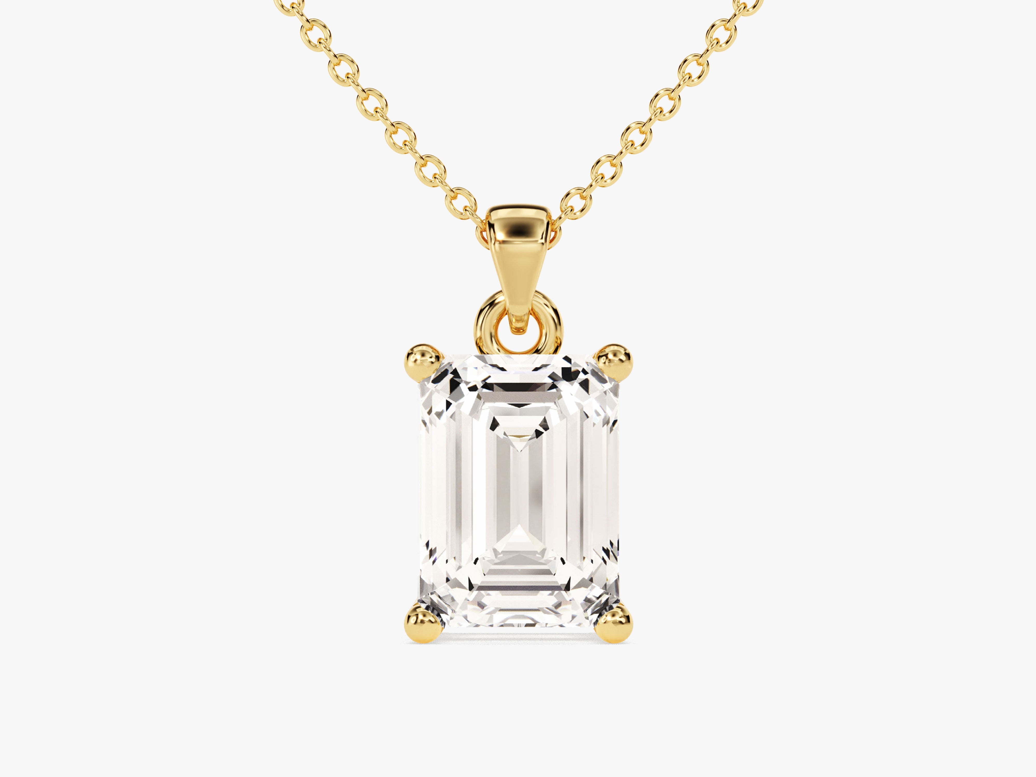 Emerald cut diamond pendant necklace in 14k yellow gold