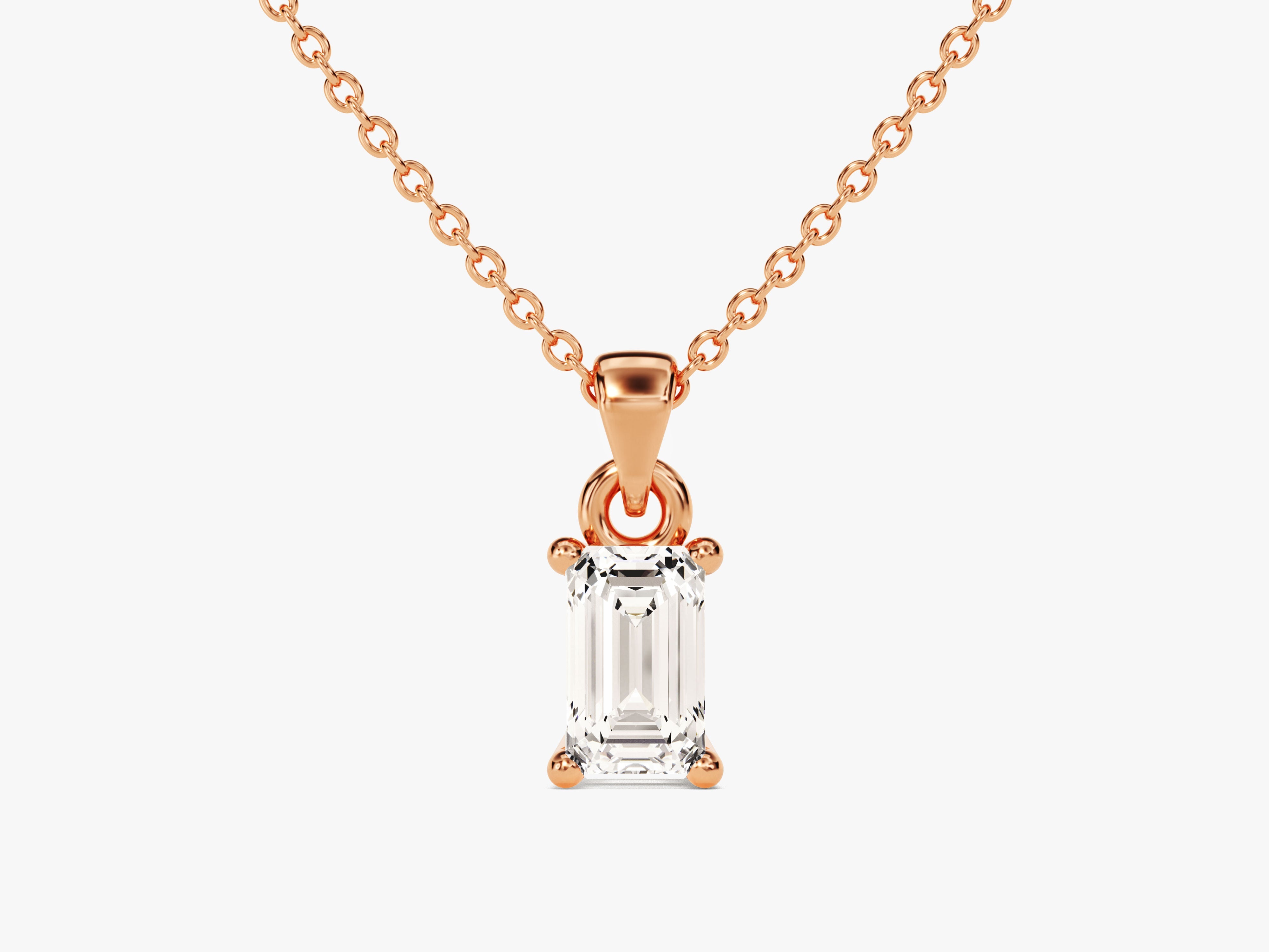 Rose gold necklace with emerald cut diamond pendant