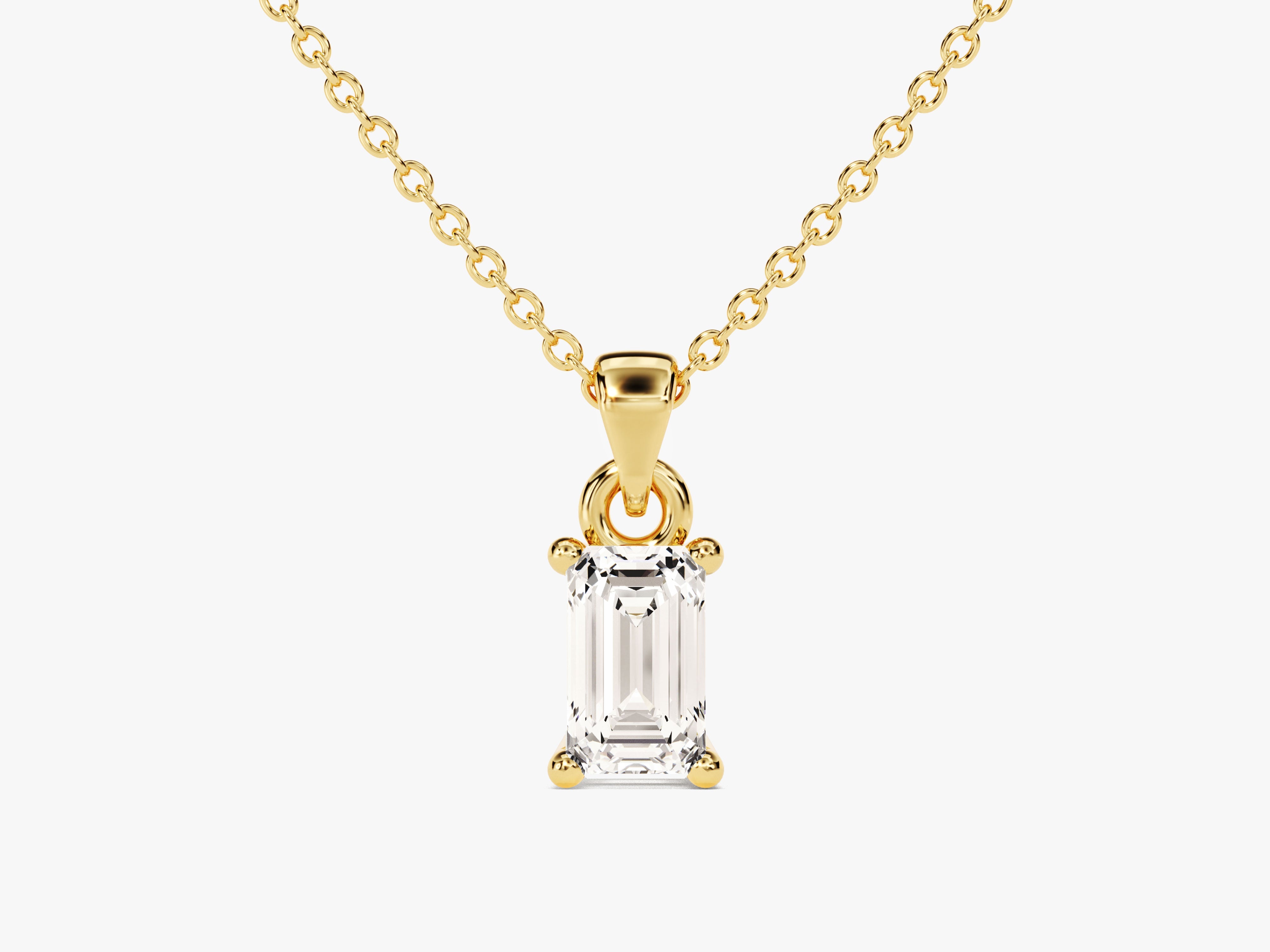 Emerald cut diamond pendant necklace in 14k yellow gold