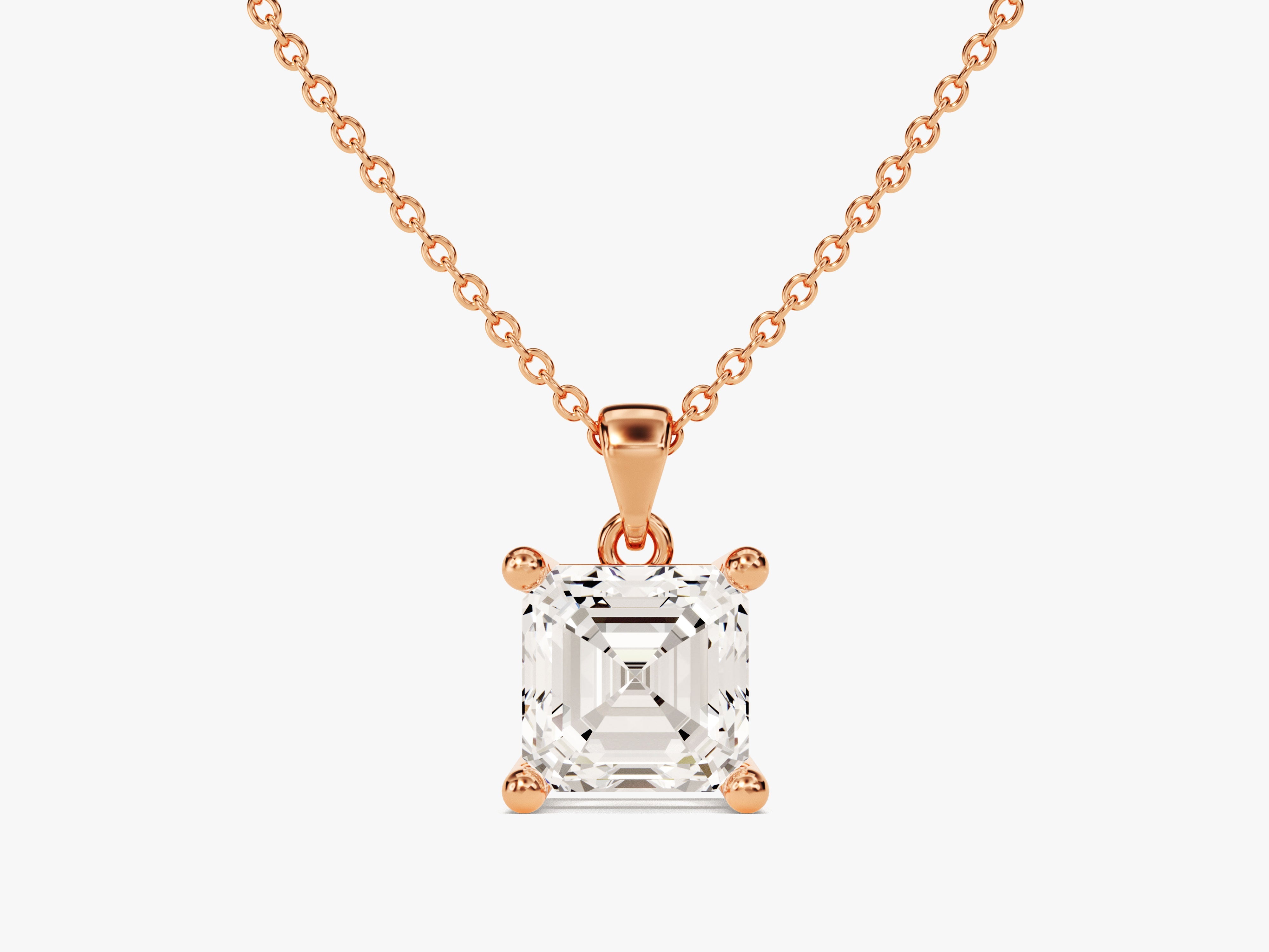 Rose gold necklace with asscher cut diamond pendant