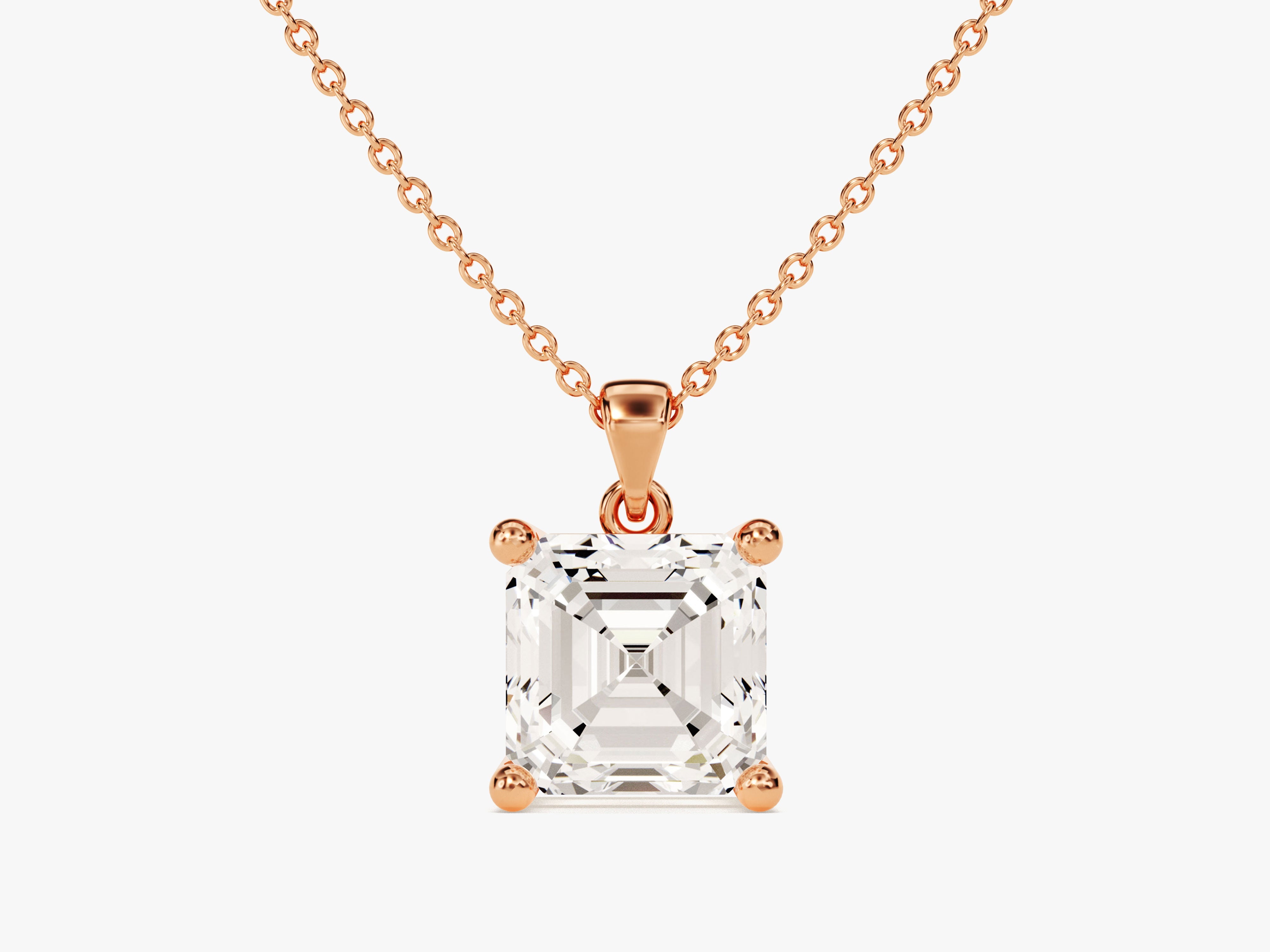 Rose gold necklace with asscher cut diamond pendant