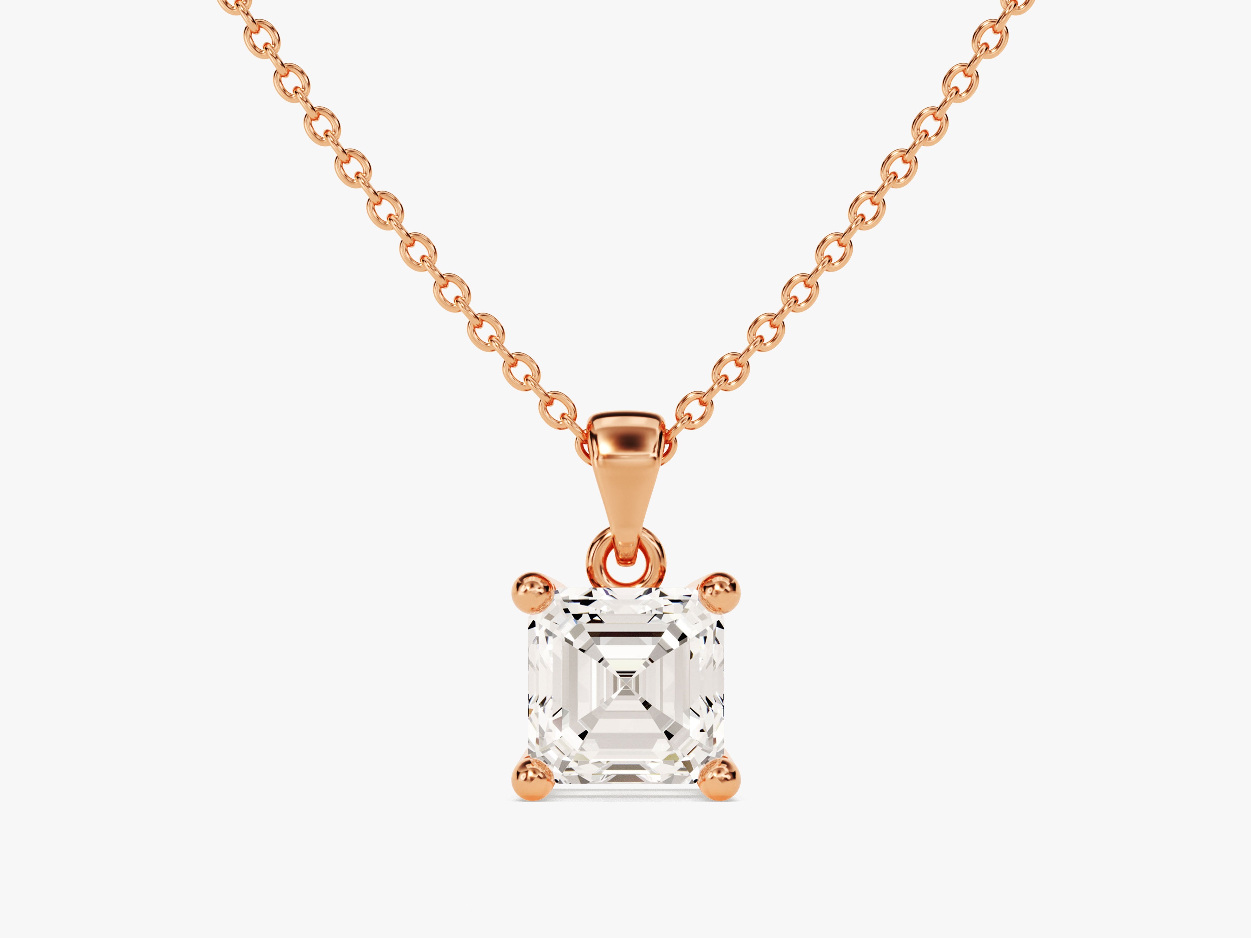 Rose gold necklace with asscher cut diamond pendant