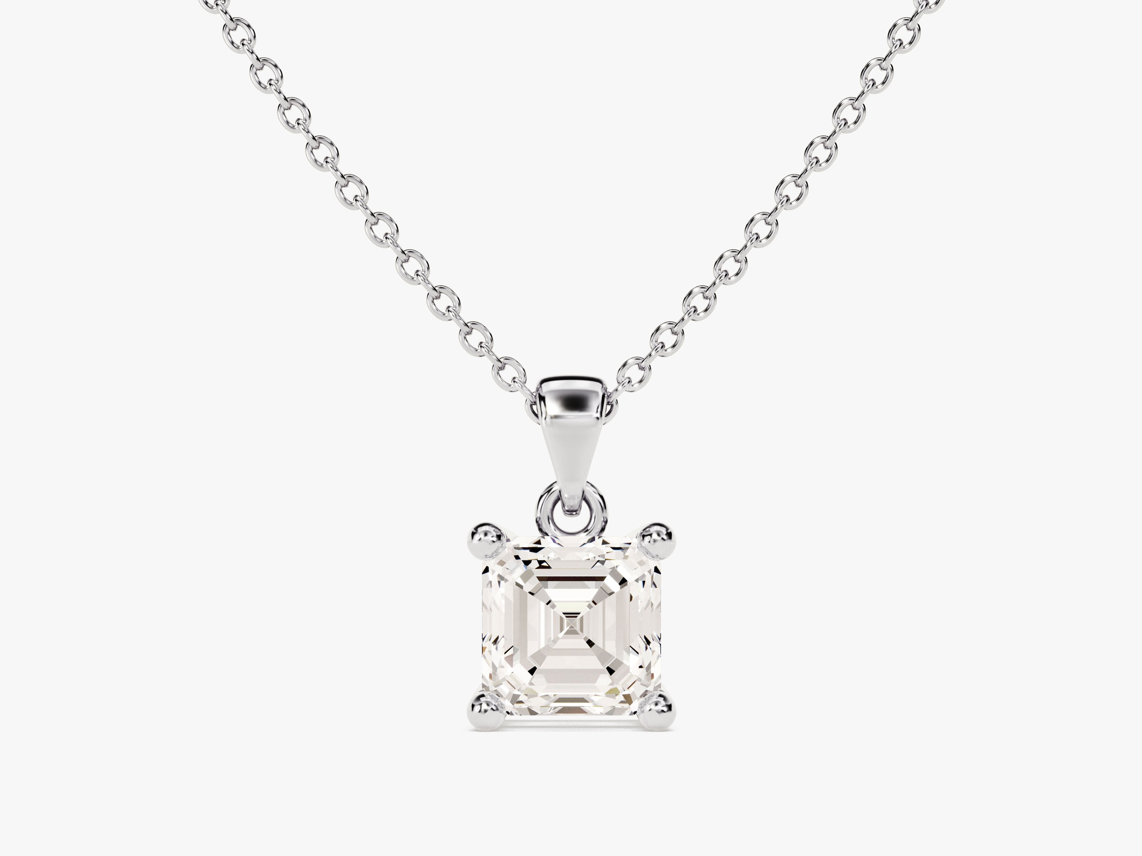Asscher cut diamond pendant necklace, fine jewelry, white gold chain