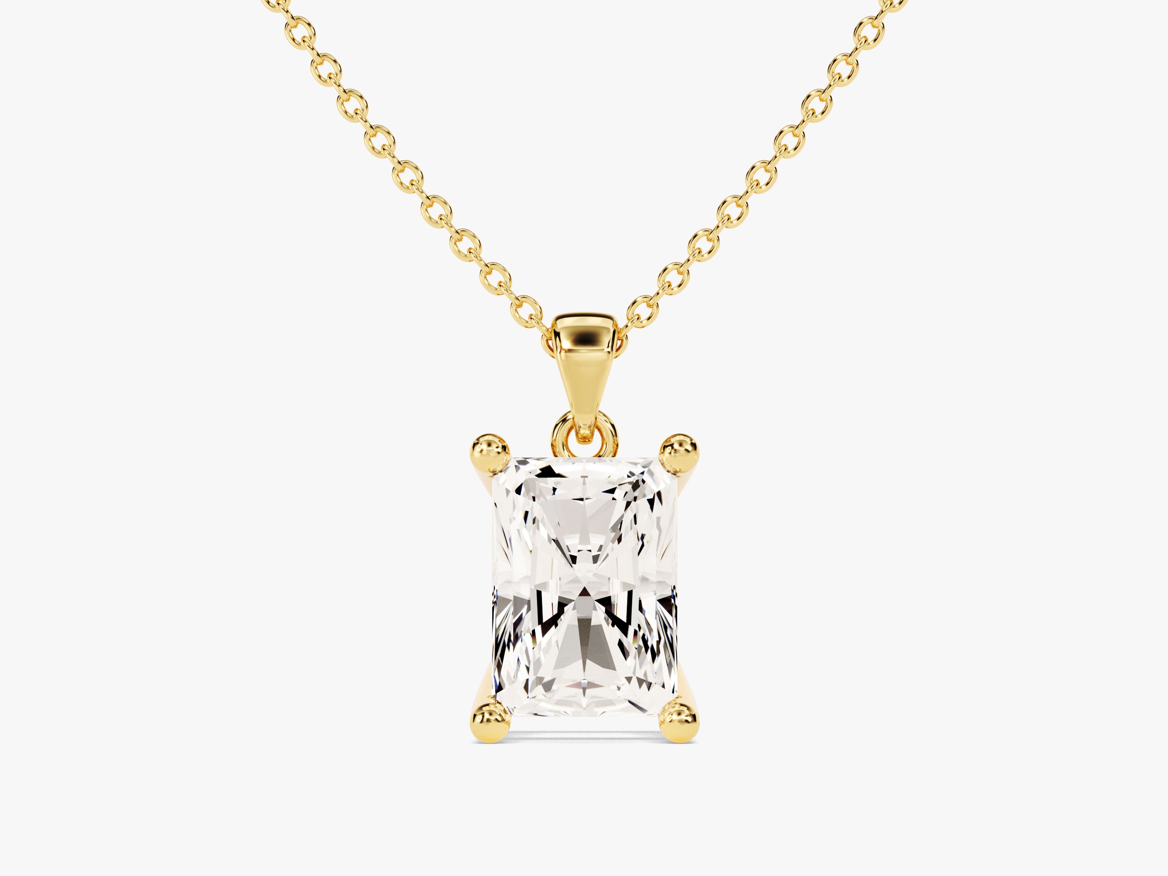 Gold necklace with radiant cut diamond pendant