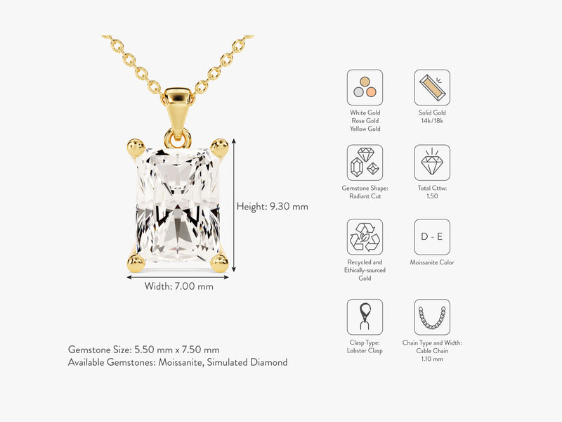 Radiant Cut Solitaire Pendant (1.50 CT)