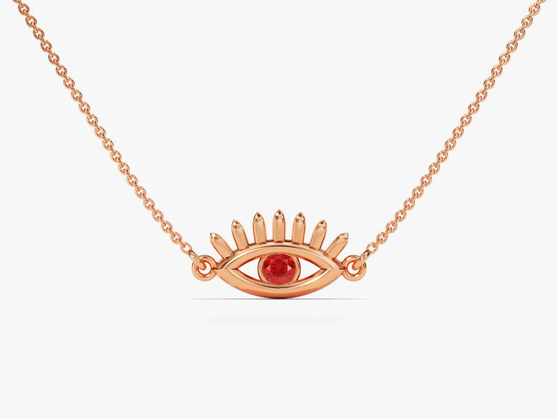 Evil Eye Ruby Necklace in 14k Solid Gold